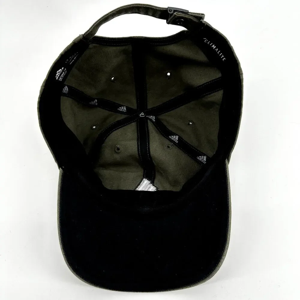 Adidas 3 Striped Baseball Cap Embroidered Logo Adjustable Olive Green One Size